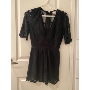 Plunging neck lace romper